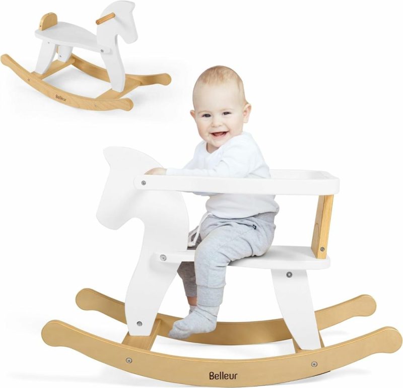 Rocking Horses & Animals | Scodella a Donkey per Bambino 1-3 Anni, Gioco di Equitazione in Legno con Recinto Rimovibile per Attività Indoor e Outdoor, Animale da Scodella per Bambini e Bambine da Compleanno in Bianco