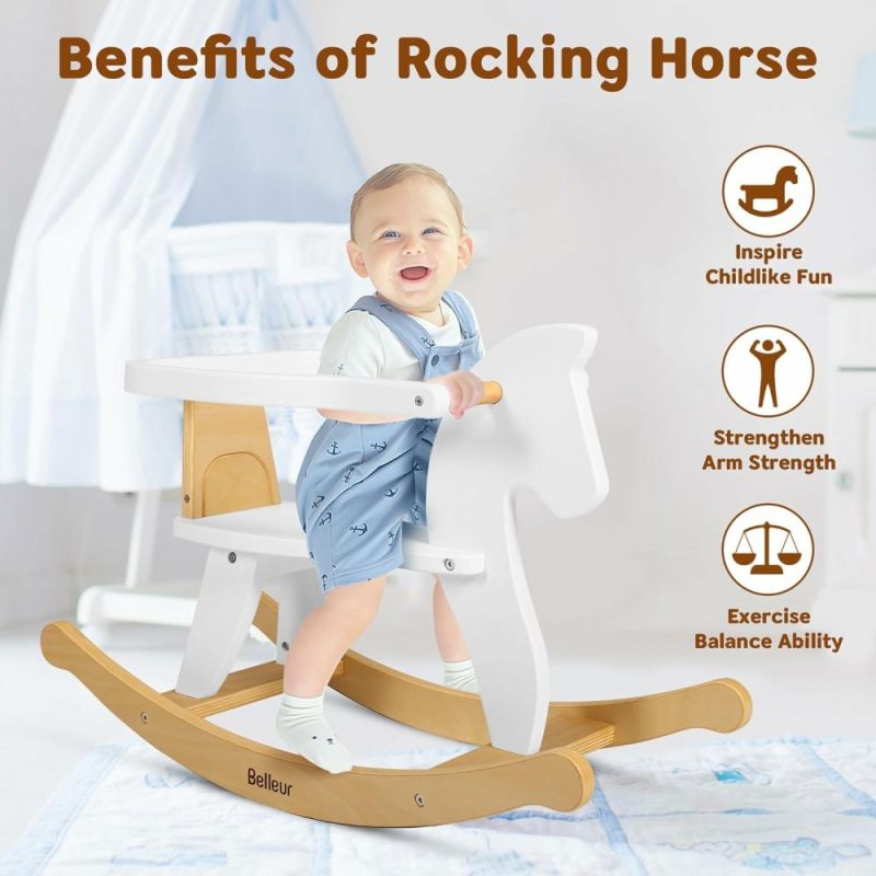 Rocking Horses & Animals | Scodella a Donkey per Bambino 1-3 Anni, Gioco di Equitazione in Legno con Recinto Rimovibile per Attività Indoor e Outdoor, Animale da Scodella per Bambini e Bambine da Compleanno in Bianco