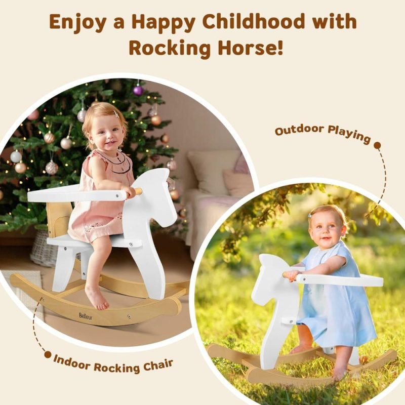 Rocking Horses & Animals | Scodella a Donkey per Bambino 1-3 Anni, Gioco di Equitazione in Legno con Recinto Rimovibile per Attività Indoor e Outdoor, Animale da Scodella per Bambini e Bambine da Compleanno in Bianco