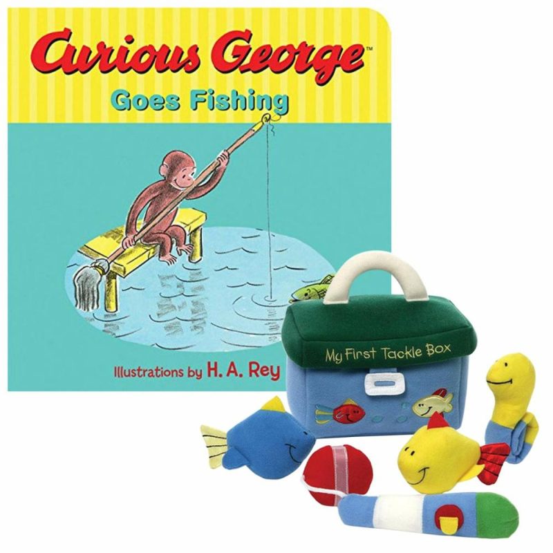 Sviluppo Iniziale e Giocattoli Attivi | Il mio primo set di scatola da pesca Plush e libro illustrato Curious George va a pescare