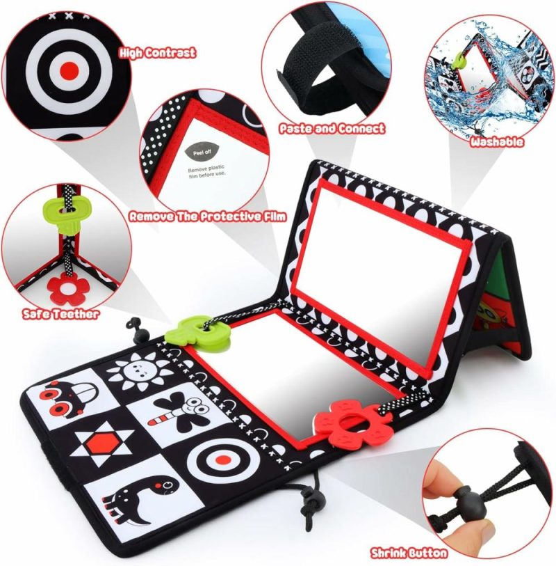 translationSpecchi | Tummy Time Floor Mirror with Teethers – Specchio Bambino a Due Facce con Distanziatori, Gioco per Bambini in Bianco e Nero ad Alta Contrastazione, Accessori per Neonati e Bambini, Giocattoli Montessori per la Caccia e lo Sviluppo, Sensory Toys per Neonati e Bambini (A-Mirror)