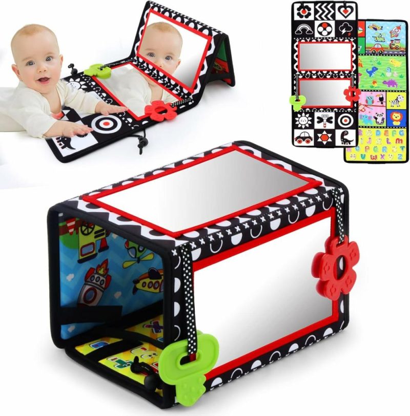 translationSpecchi | Tummy Time Floor Mirror with Teethers – Specchio Bambino a Due Facce con Distanziatori, Gioco per Bambini in Bianco e Nero ad Alta Contrastazione, Accessori per Neonati e Bambini, Giocattoli Montessori per la Caccia e lo Sviluppo, Sensory Toys per Neonati e Bambini (A-Mirror)