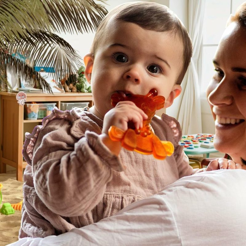 Dentifrici | Olio d’ambra per il dentizione del bambino – Little Bamber Olio d’ambra naturale, Gioco di dentizione in gomma giraffa per il sollievo della dentizione, Gioco di dentizione speciale in legno baltico per gengive doloranti – Alternativa alla collana di dentizione in olio d’ambra (Marrone)