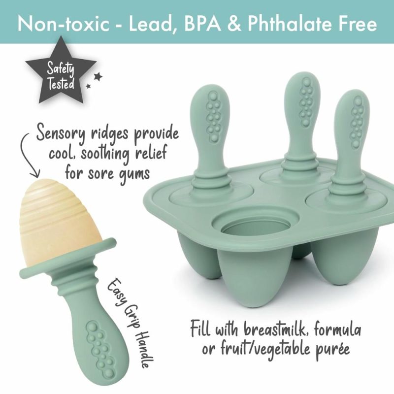 Dentifrici | Silicone Petite Pops – Baby Popsicle Mold – Senza BPA – Lavabile in Lavastoviglie – 4 Mesi+ (Popsicle in Saggio Verde)