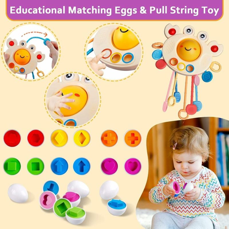 Giocattoli da ordinare e impilare | Baby Toys 6-12 Mesi, Bin di Sensibilità Montessori per Bambini 1-3, Distanziatore da Tirocorpo, Giochi da Bagno per Bambini 6 in 1, Blocchi da Stacking a Anelli, Uova da Abbinare, Gioco da Rotazione a Vetrino Adesivo