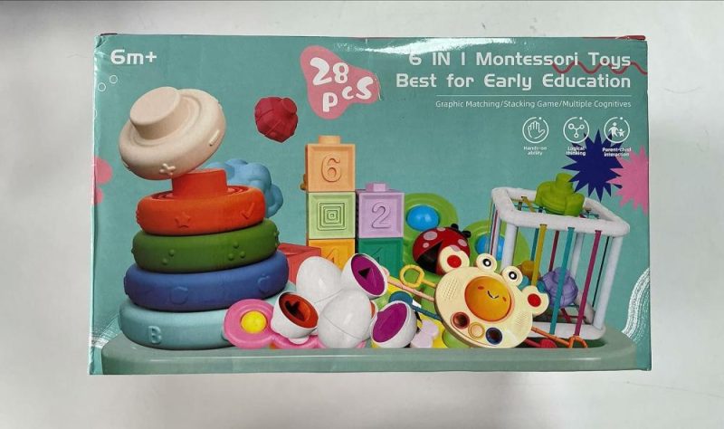 Giocattoli da ordinare e impilare | Baby Toys 6-12 Mesi, Bin di Sensibilità Montessori per Bambini 1-3, Distanziatore da Tirocorpo, Giochi da Bagno per Bambini 6 in 1, Blocchi da Stacking a Anelli, Uova da Abbinare, Gioco da Rotazione a Vetrino Adesivo