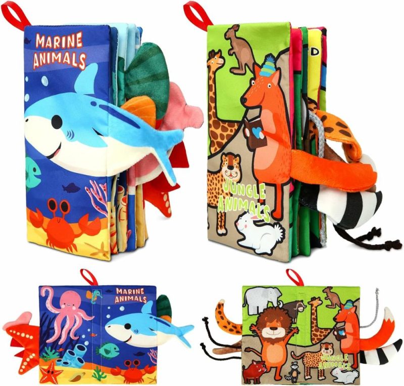 Car Seat & Stroller ToysPoggioletto & passeggino giochi | 2Pcs Libri per Bambini – Giochi Montessori Tema Animali Carini Libri di Tovaglietta per Bambini 6-12 Mesi Tovaglietta Morbida con Contrasto Elevato e Rumore Tovaglietta Sensory Toys per Bambini Maschi e Femmine Regali di Apprendimento Precoce