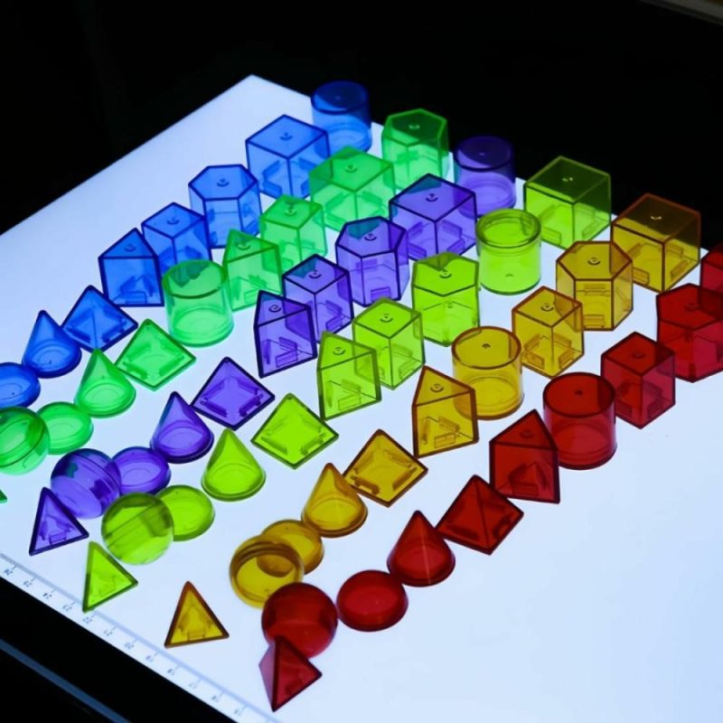 Giocattoli da ordinare e impilare | 60 Pezzi 3D Shapes Per L’Insegnamento – Solidi Geometrici Per Bambini, Manipolativi per Tavolo Luminoso, Gioco Trasparente per Tavolo Luminoso