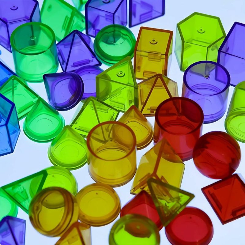 Giocattoli da ordinare e impilare | 60 Pezzi 3D Shapes Per L’Insegnamento – Solidi Geometrici Per Bambini, Manipolativi per Tavolo Luminoso, Gioco Trasparente per Tavolo Luminoso